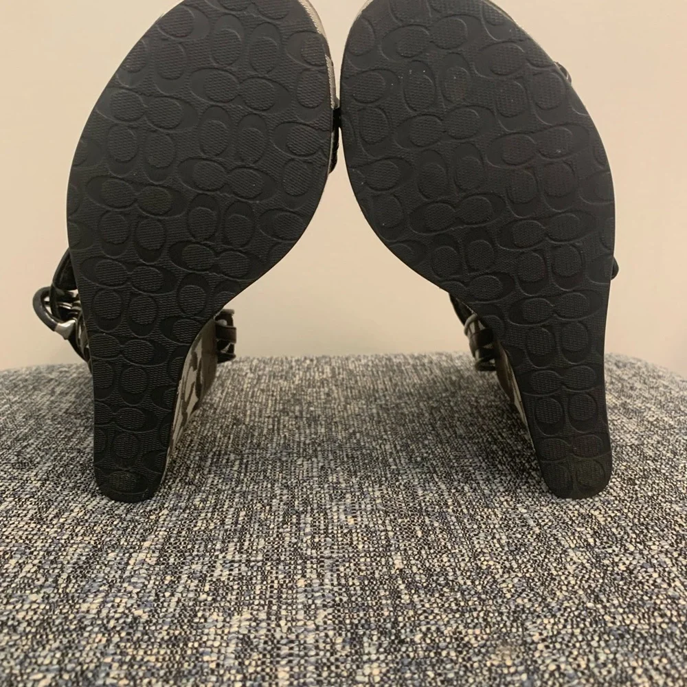 Coach Black and Gray Geometric Wedge Sandals - Picture 3 of 3